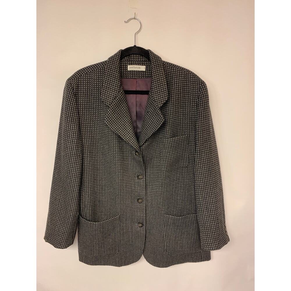 Ann Taylor Vintage Blazer Wool Houndstooth Classic Academia Preppy Womens Sz 14